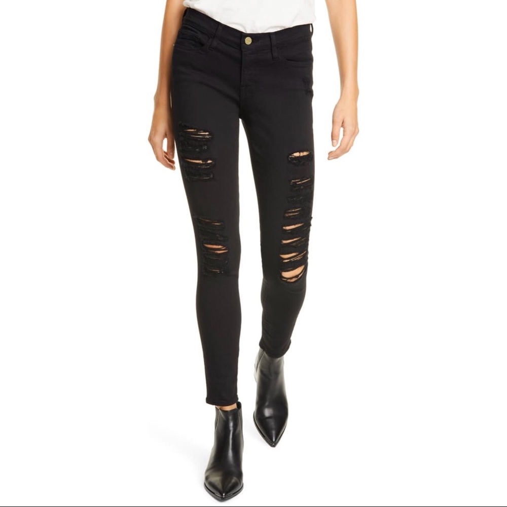 FRAME DENIM Black Ripped Skinny Jeans sz 26p